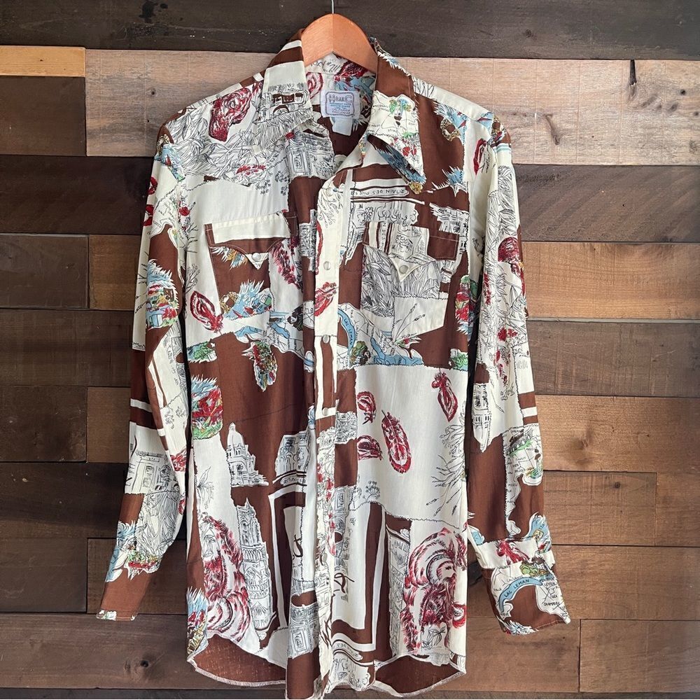 H Bar C Ranchwear 70's Permanent Long Tail  Print Classic Snap Buttons